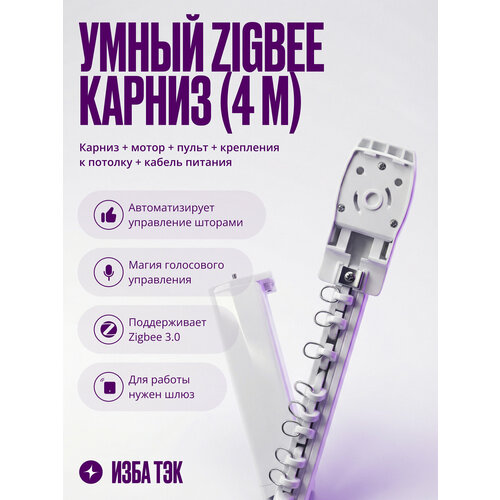 фото Умный электрокарниз для штор tuya zigbee + rf 4 метра, однорядный, бесшумный, с пультом izba tech