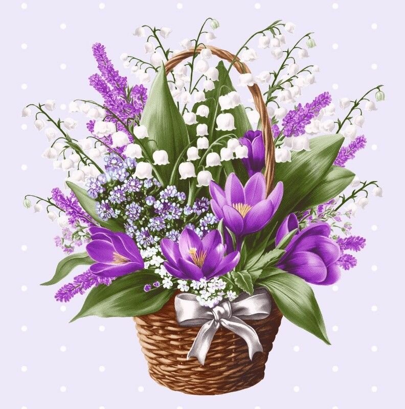 Кухонное полотенце 50*63 см Вафельное с петелькой для подвешивания "Весенняя корзина" в подарок на День Рождения, на 8 марта из 100% хлопка