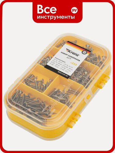 Изображение товара Набор, ДСП, саморезов для ДСП KRANZ 255 шт. KR-01-3101-05, других материалов к, соединения деревянных предметов