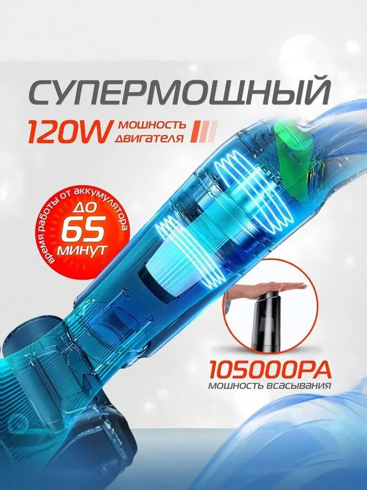 Вертикальный пылесос, Универсальный пылесос для дома и автомобиля с набором насадок и шлангом — фото 1