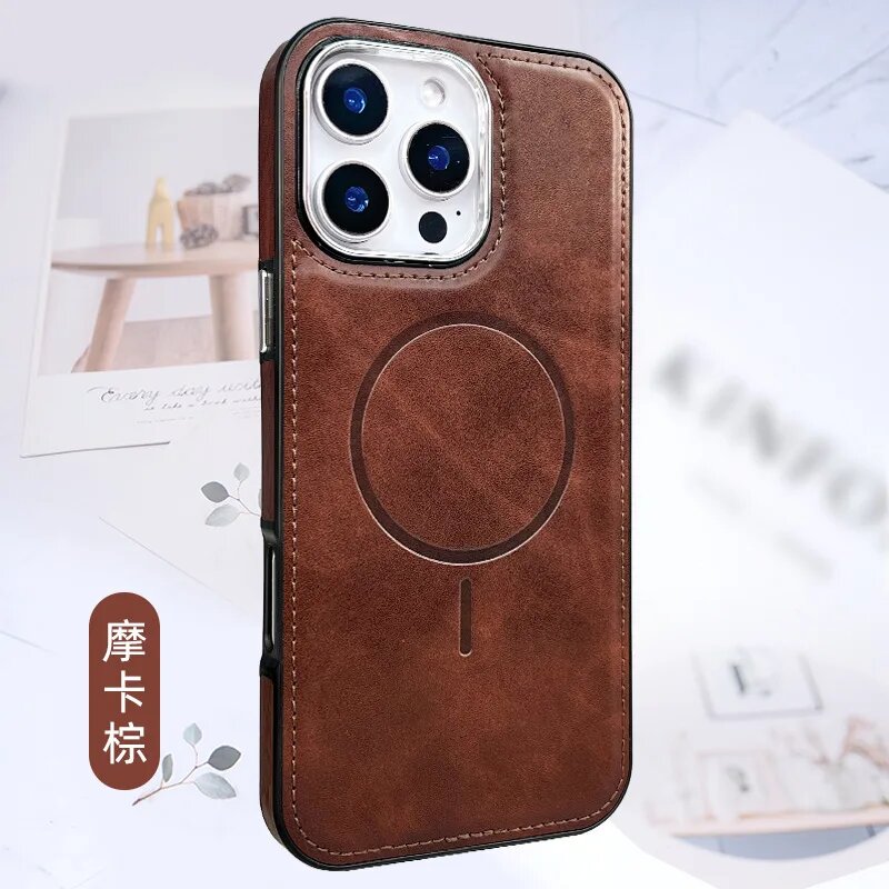Кожаный чехол со съемной рамкой для объектива для IPhone 16 Pro Айфон 11 Про Макс, Коричневый, Brown