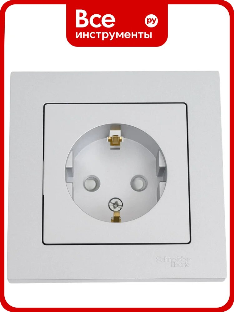 Розетка Systeme Electric AtlasDesign Алюминий с/з со шторками, 16А, в сборе SE ATN000344