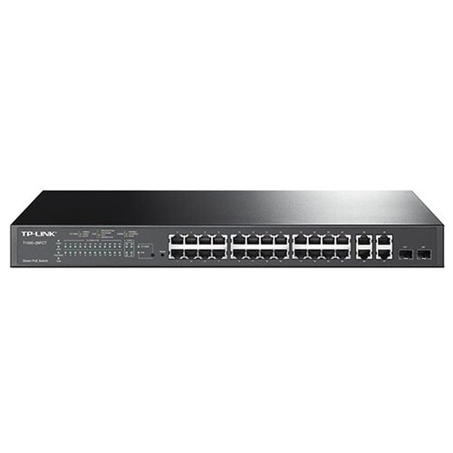 JetStream 24-port 10/100Mbps + 4-port Gigabit L2 Smart Switch with 24-port PoE+, PoE budget up to 250W, support PoE power management, with abundant L2