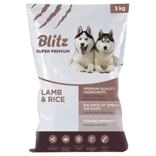Сухой корм для собак Блиц Сенсатив для всех пород, Ягненок - Рис 2 кг (Blitz Sensitive Lamb & Rice Adult Dog All Breeds)