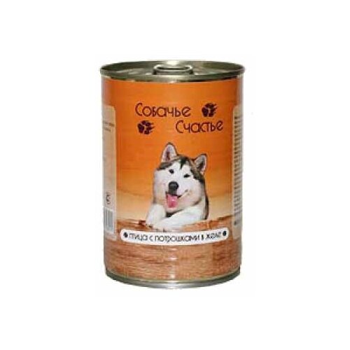 Собачье счастье консервированный корм для собак Птица с потрошками в желе 750г