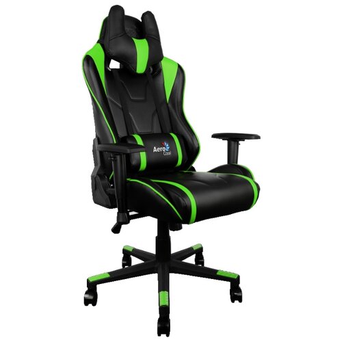 Компьютерное кресло AeroCool AC220 AIR игровое, обивка: искусственная кожа, цвет: черный/зеленый