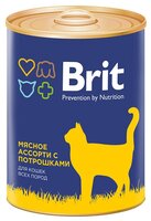 Корм для кошек Brit (0.34 кг) 12 шт. Консервы для кошек Мясное ассорти с потрошками