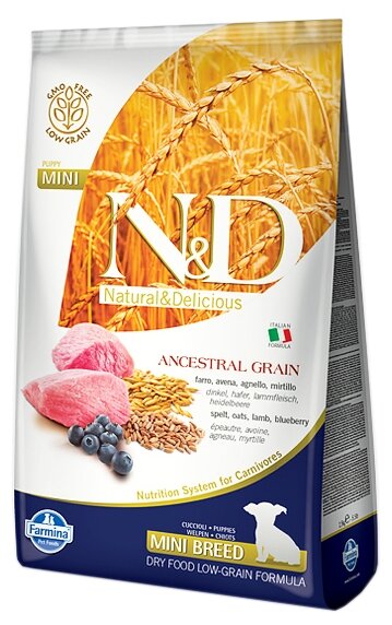 N&D LOW GRAIN DOG LAMB & BLUEBERRY PUPPY MINI 800 GR / Н&Д низкозерновой ДОГ ягненок С черникой для щенков мини 800 г