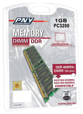 Оперативная память PNY 1 ГБ DDR 400 МГц DIMM CL3 DIMM101GBN/3200