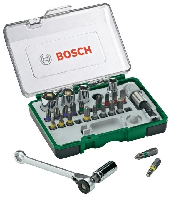 Мини-набор Bosch из 27 шт. с ключом-трещоткой и ручной отверткой (арт. 2607017331)