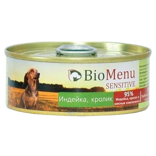 Консервы для собак BioMenu Dog Sensitive с индейкой и кроликом 100 г.