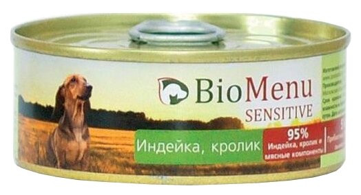 BioMenu SENSITIVE Консервы для собак Индейка/Кролик 95%-мясо 100гр