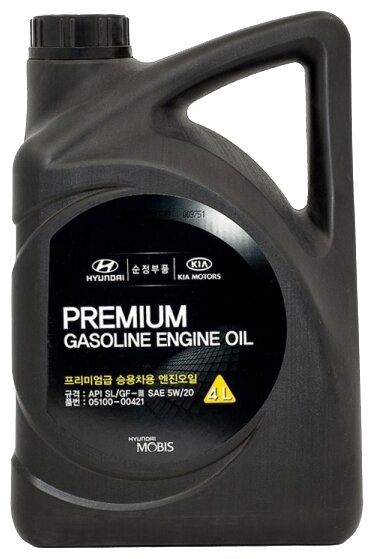 Масло моторное полусинтетическое "Hyundai Premium Gasoline 5W-20", 4л API SL, ILSAC GF-3 арт. 0510000421