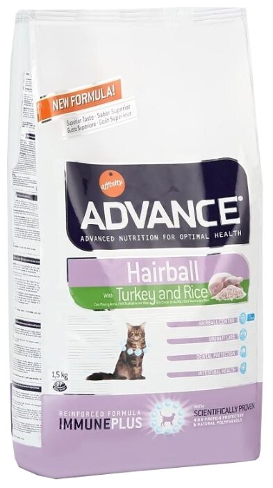 Advance (1.5 кг) Cat Hairball индейка и рис