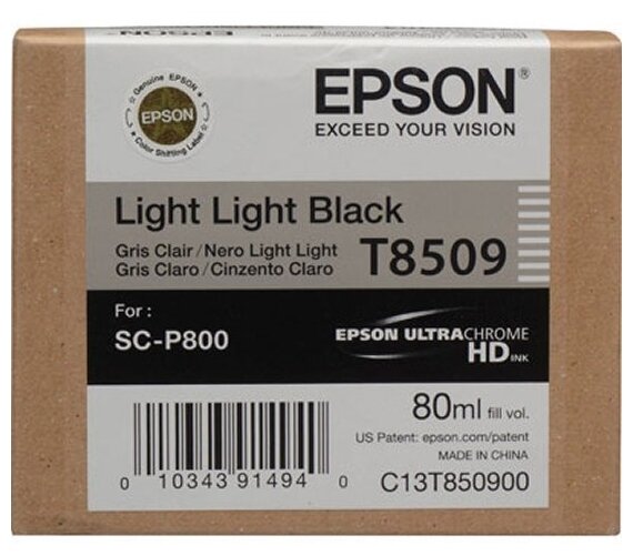 Картридж EPSON T8509 (C13T850900) Светло-серый для Epson SureColor SC-P800 оригинал (стартовый , 64мл, чип в комплекте )