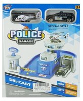 Shantou Gepai Игровой набор Police Garage, гараж полиции, машинка, вертолет TH626 синий/серый