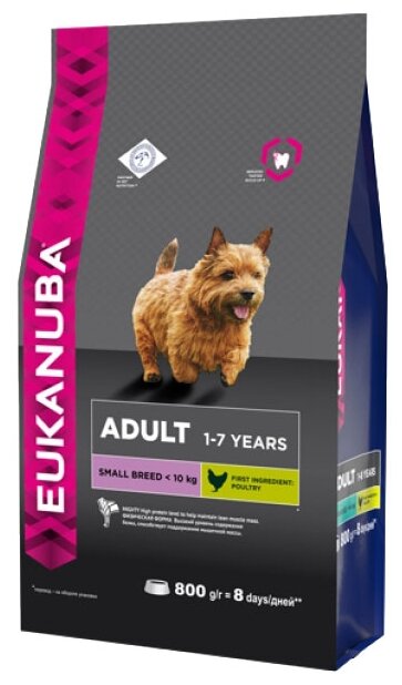 Сухой корм для собак Eukanuba для здоровья кожи и шерсти, для ухода за ротовой полостью, курица 2 шт. х 800 г (для мелких пород)