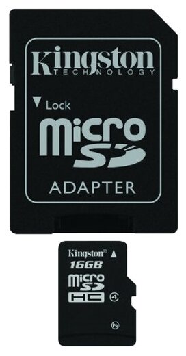 Карта памяти Micro SD Kingston 16GB Class4 (SDC4/16GB) + SD адаптер