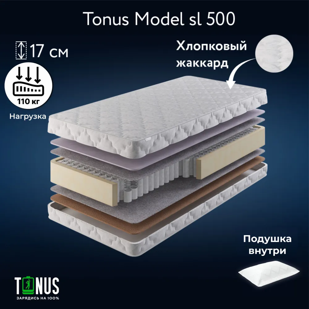 Матрас Tonus Model sl500, Независимые пружины, 90х180 см