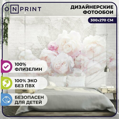 Фотообои OnPrint Marble rose Розы Фотопанно Обои флизелиновые 300х270