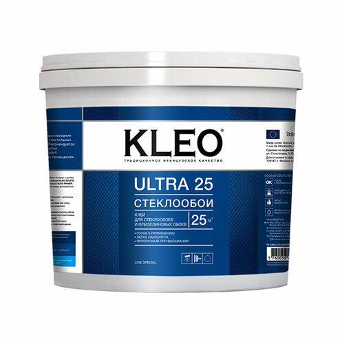 Клей для стеклообоев Kleo Ultra 25 готовый, 5 кг клей для флизелиновых обоев kleo ultra для стеклообоев 0 5 кг