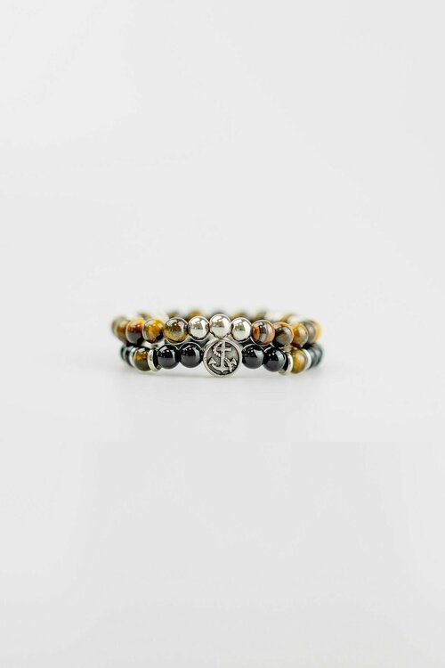 Комплект браслетов, искусственный камень, 1 шт., размер one size, коричневый, желтый