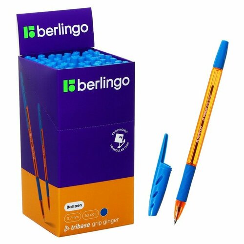 Ручка шариковая Berlingo Tribase grip ginger, 0,7 мм, грип, светло-синяя(50 шт.)