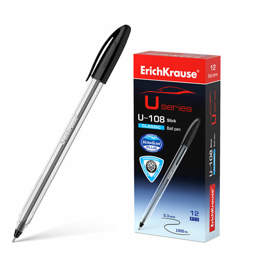 Ручки шариковые ErichKrause U-108 Classic Stick Ultra Glide Technology, черный, (1уп/12 шт)