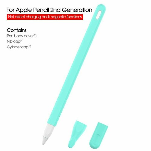 чехол силиконовый для стилуса эпл пенсил apple pencil 2 с поддержкой подзарядки колпачком для хранения белый Защитный силиконовый чехол для Apple Pencil gen.2 мятно-зеленый