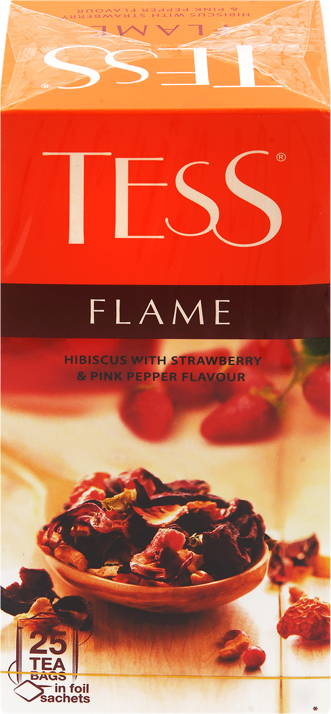 Напиток чайный TESS Flame Гибискус с ароматом земляники и розовым перцем, 25шт