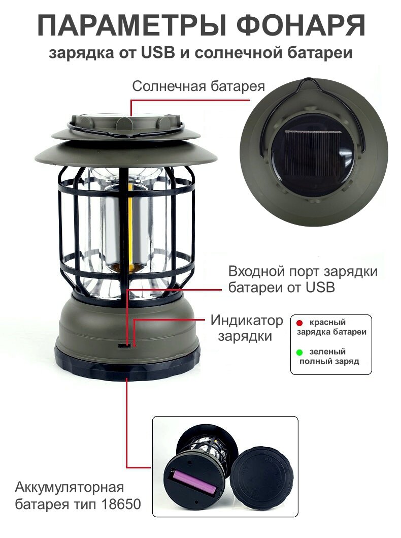 Кемпинговый фонарь аккумуляторный подвесной светодиодный черный