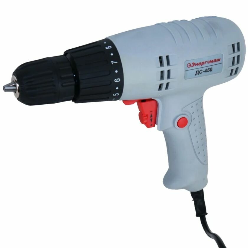 фото Дрель Энергомаш ДС-450 (450Вт, 14.5НМ, 0-750, патрон 10мм, 16+1, рег крутящ момента)