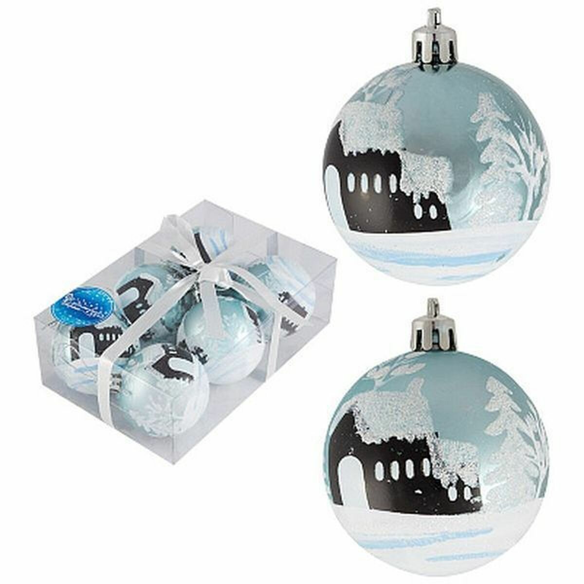 Набор шаров Зимний пейзаж (6шт) 6см (пласт.) цвет бирюзовый