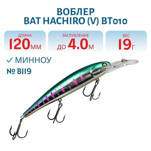 Воблер BAT HACHIRO (V) BT010 120 мм, 19 гр, заглубление 4 м, цвет #B119