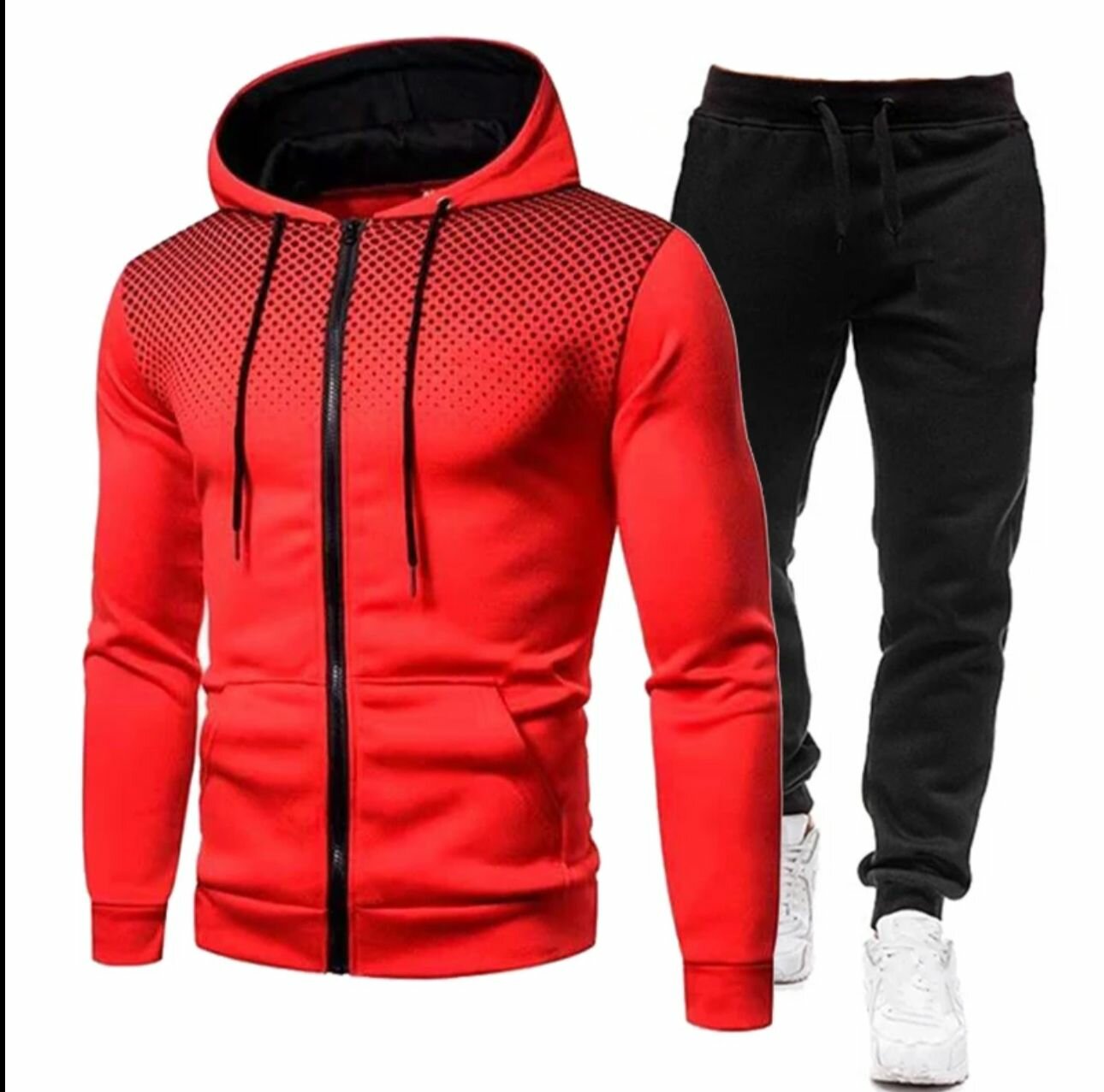 Костюм спортивный Jools Fashion мужской летний а молнии, для фитнеса, бега, прогулок на свежем воздухе красный 56, размер 56, красный — фото 1