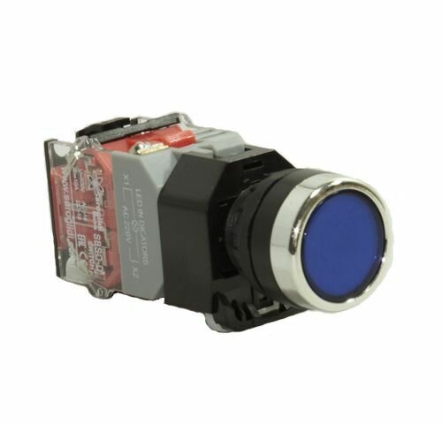 Кнопка Saroglidi Electric SE0021-0075, с подсветкой, круглая, 1НО+1НЗ, голубая, 220В