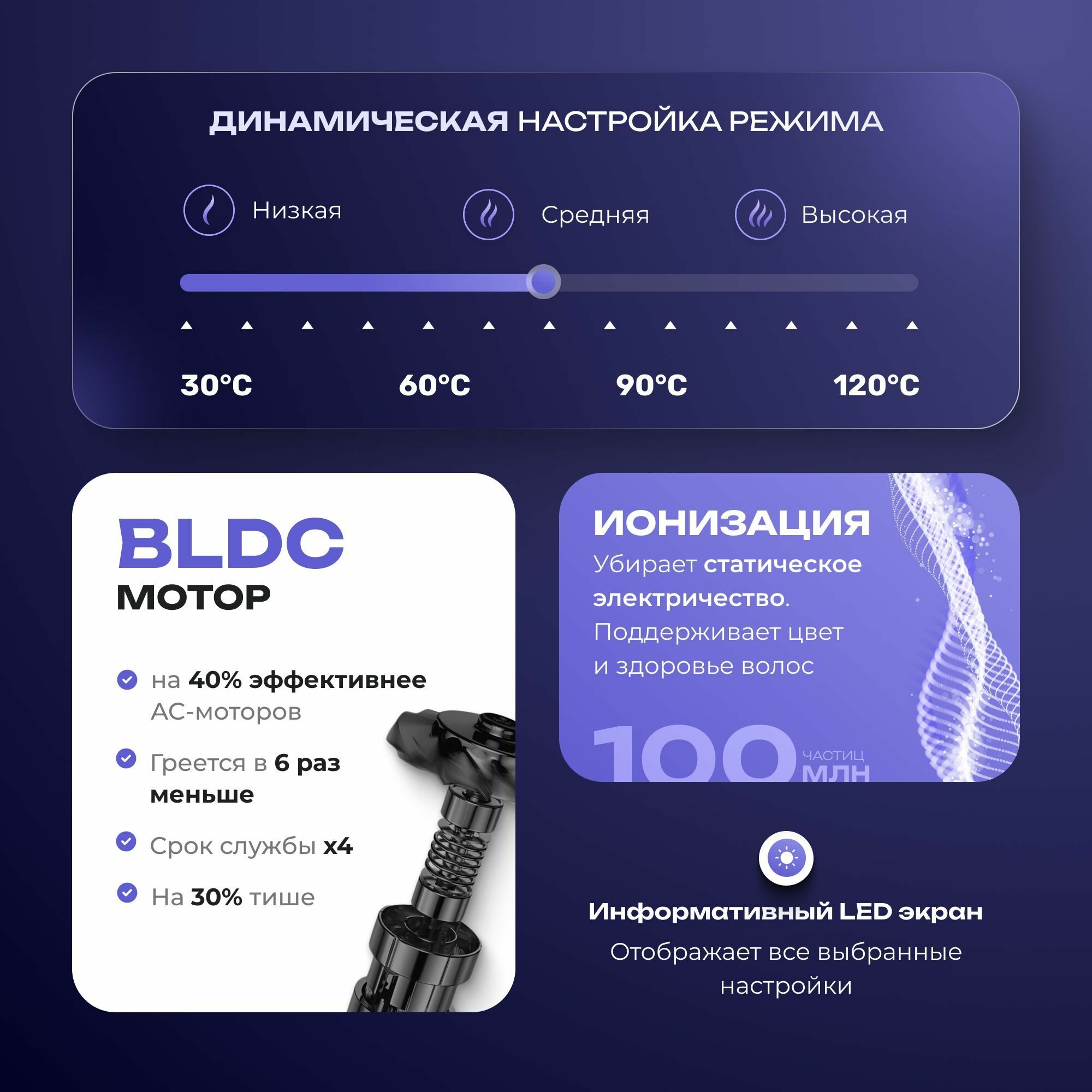 Фен для волос STOEWER (Штоер) Hair Bliss Style серый, мощность 1600 Вт, 5 насадок — фото 1