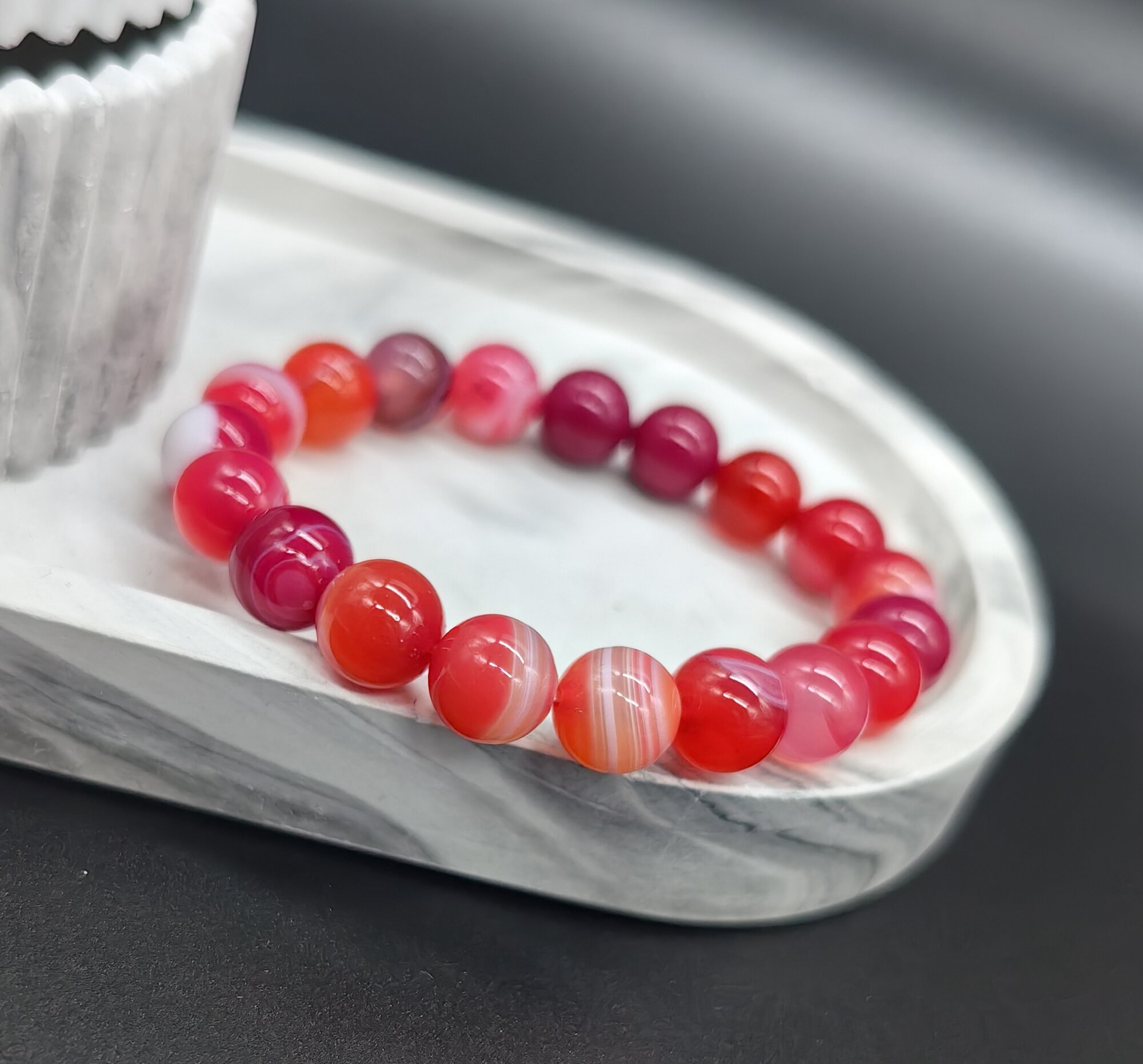 Браслет агат 1 шт. размер 16.5 см розовый