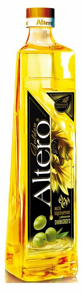 Масло подсолнечное Altero Golden рафинированное с добавлением оливкового, 810 мл — фото 1