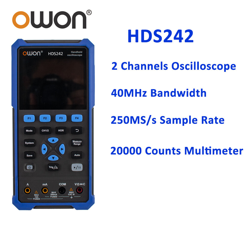 OWON HDS242 2CH 40 МГц Портативный цифровой осциллограф  мультиметр RMS 250 MSA  S USB Type C 35 дюйма