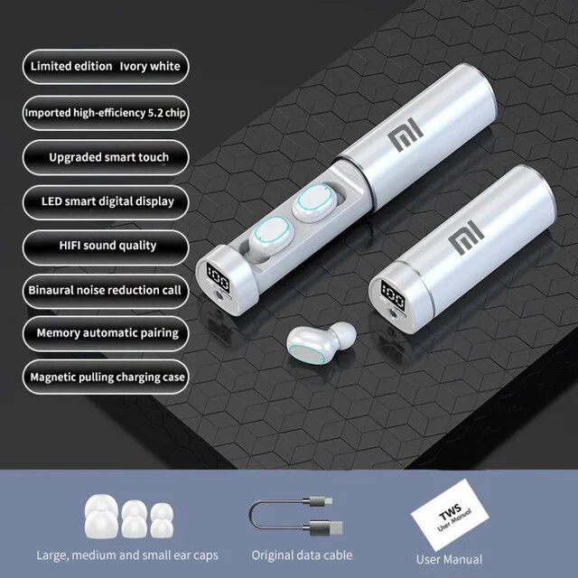 Xiaomi N21 Наушники-вкладыши TWS Bluetooth Наушники 8D Звук Игровая гарнитура Водонепроницаемые беспроводные наушники Светодиодный дисплей с микрофоном, N21 - white