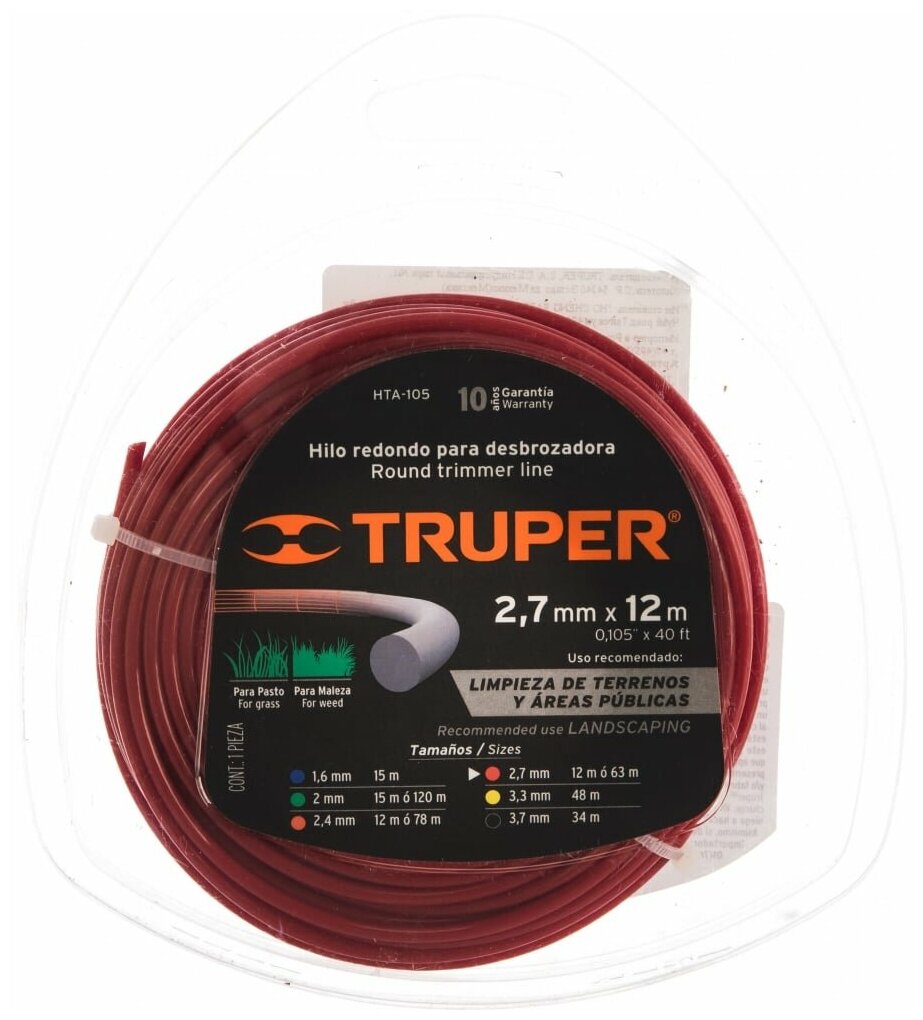 Truper Леска для триммеров 1,05-2.7MM X 12M нейлон HTA-105 17629 - фотография № 1