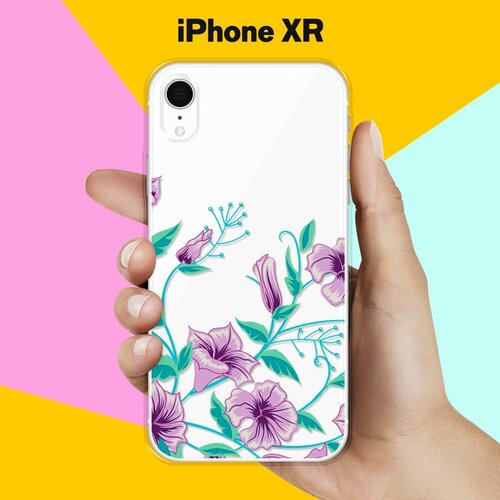 матовый силиконовый чехол цветы на полосках на apple iphone xr 10r айфон икс р Силиконовый чехол Фиолетовые цветы на Apple iPhone Xr