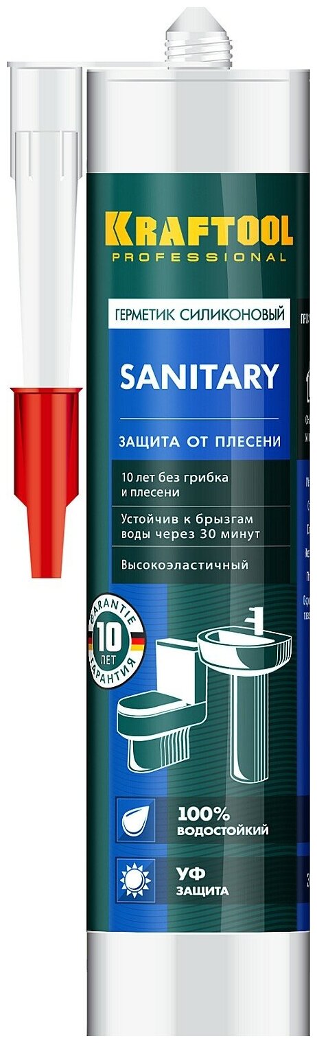 KRAFTOOL Sanitary 300 мл прозрачный, Санитарный силиконовый герметик (41255-2)