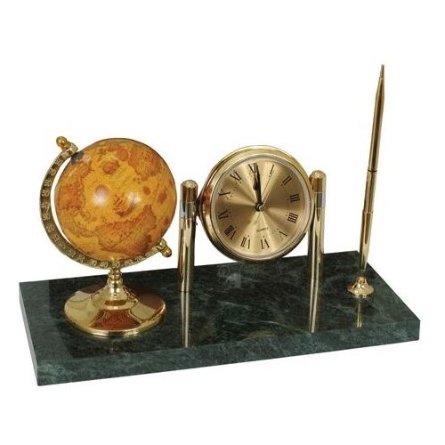 фото Часы на подставке из мрамора galant, с глобусом и шариковой ручкой, 231199