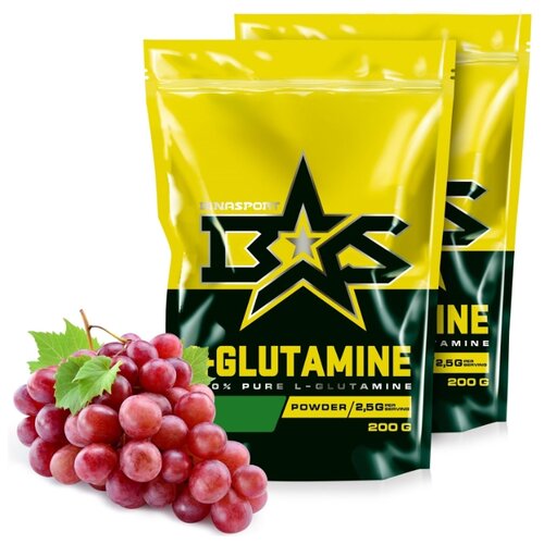 (2 УП х 200ГР) Л-Глутамин порошок Binasport L-GLUTAMINE (Глютамин) 400 г со вкусом винограда