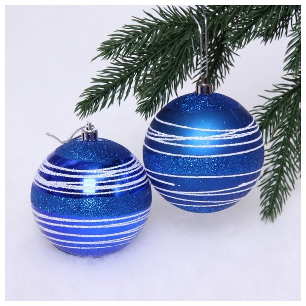 Новогодние шары 8 см (набор 2 шт) «Алмазная россыпь», Синий