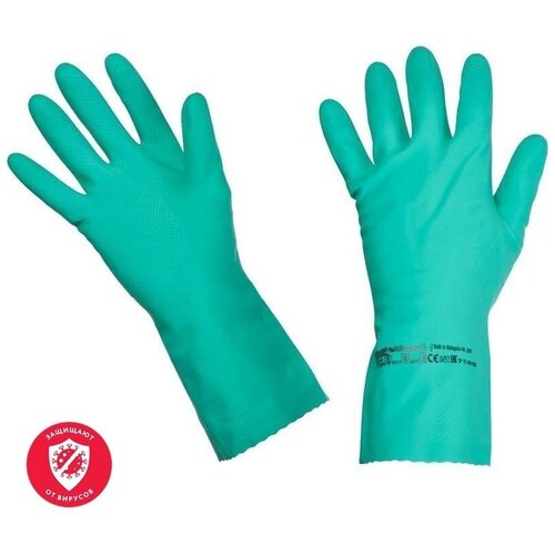 Перчатки резиновые Vileda Professional хлопковое напыление, зеленые, размер M (латекс)