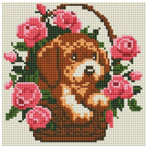 фото Щенок в корзинке набор для выкладывания стразами 20х20 белоснежка 463-st-ps