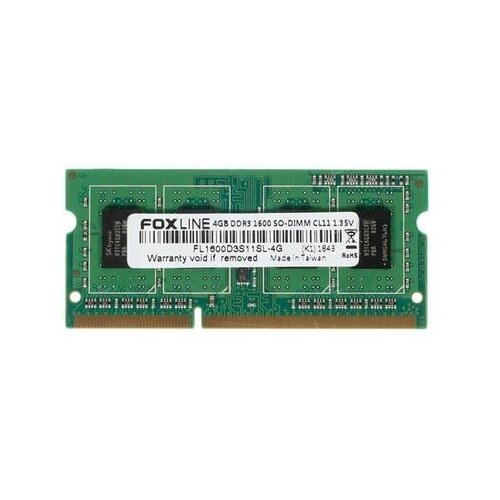 Оперативная память Foxline 4 ГБ DDR3 SODIMM CL11 FL1600D3S11S1-4G память оперативная ddr3 foxline 4gb 1600mhz fl1600d3s11s1 4g